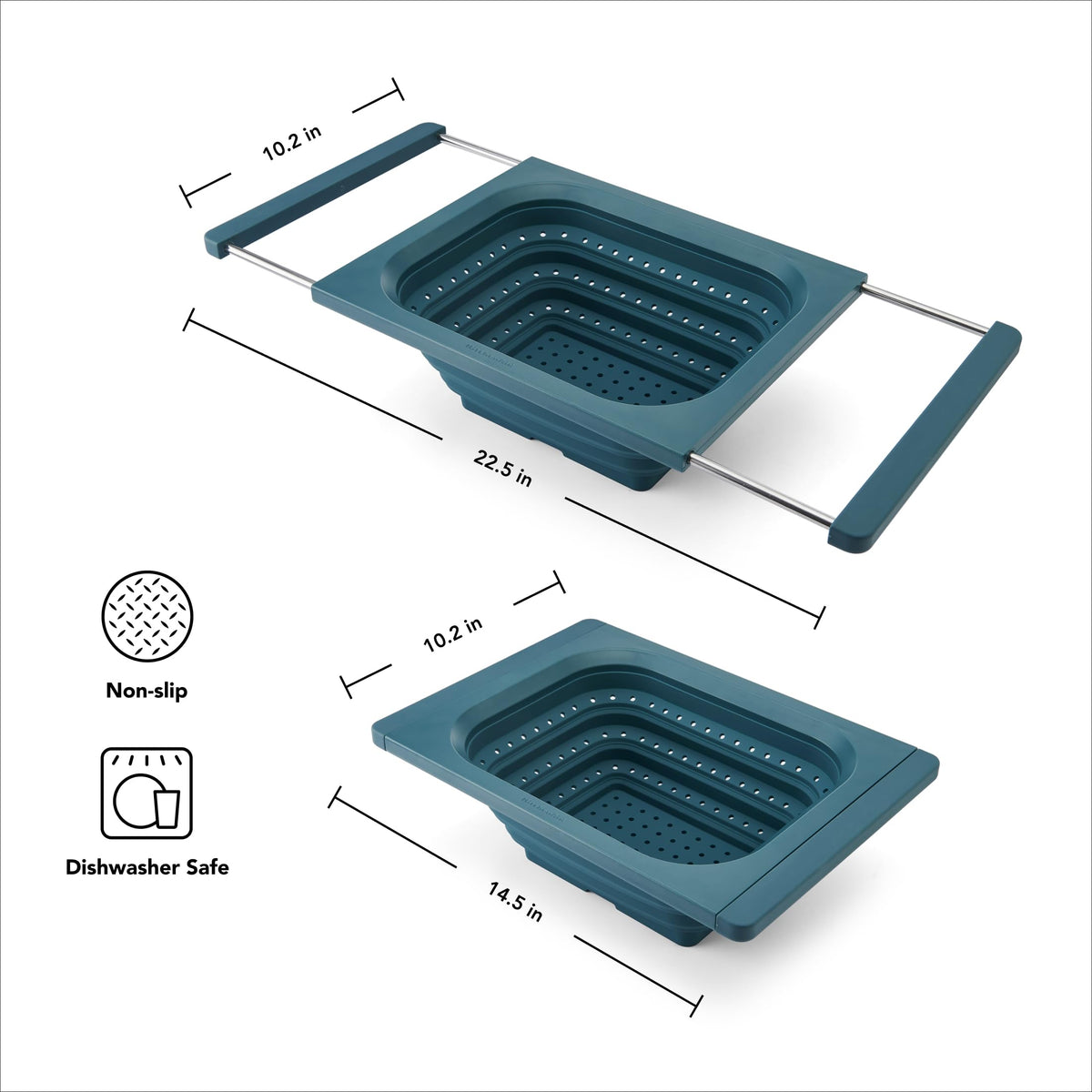 Over-the-sink Collapsible Colander by KitchenAid – 4-Quart, Rubber, Agave, Model KHQ867OSAGA