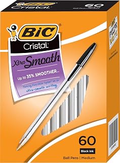 BIC Cristal Xtra Smooth Ballpoint Pen, 1mm Medium Point, Black Ink, 60 Pack