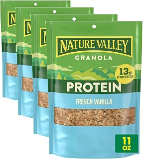 Nature Valley Protein Granola,French Vanilla Granola,Resealable Snack Pouch,11 oz,(Pack of 4)