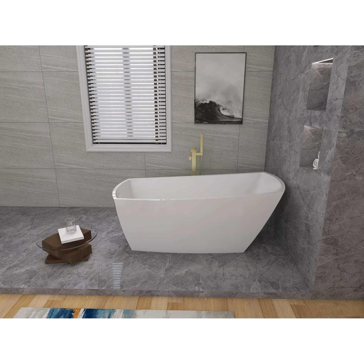 67" Soaking Single Slipper Bathtub in Glossy White/Gold by Elegant Kitchen and Bath – Acrylic, White, Model BT21267GW-BGD