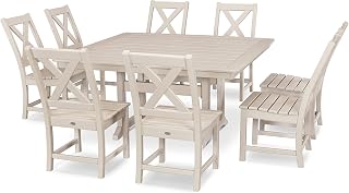 Polywood Braxton 9-Piece Nautical Trestle Dining Set in Sand