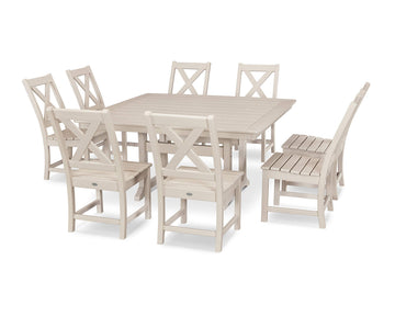 ® Braxton 9-Piece Nautical Trestle Dining Set in Sand by Polywood – Onesize, High Density Polyethylene, Sand, Model PWS506-1-SA