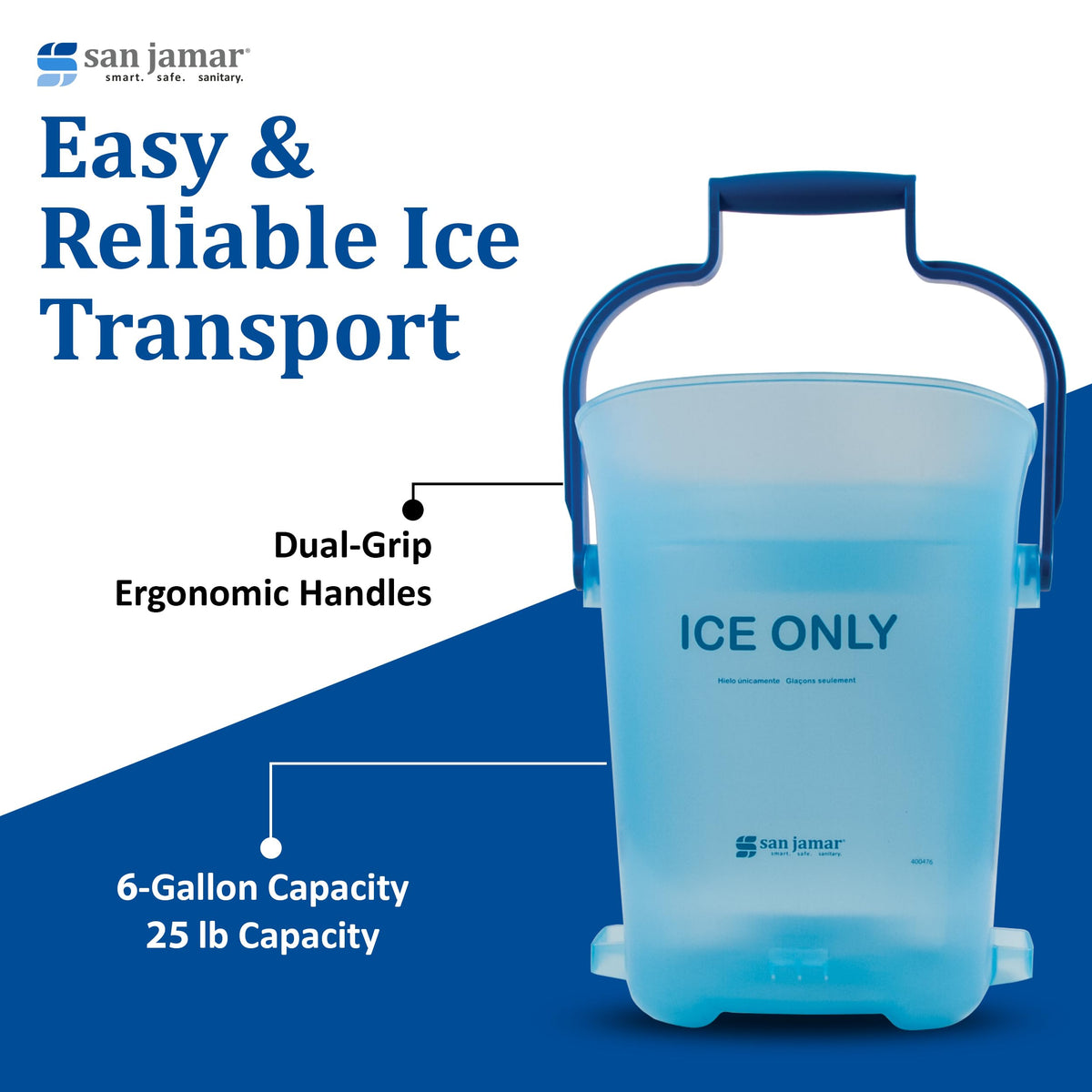 Ice Bucket by San Jamar – 6 Gallon, 13 1/4 x 16, 6.0 gallons, Plastic, Blue, Model SILD6000