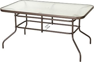 Flash Furniture 31.5x55 in Tempered Glass Table, with Umbrella Hole, Bronze