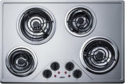 Summit Appliance Summit 30" 4 Burner Electric Cooktop, Stainless Steel - CR431SS | 230 Volt Coil Electric Cooktop, ADA compliant, 30.25 Width.