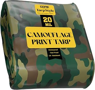 Core Tarps Extreme Heavy Duty 20 Mil Tarp Cover, Waterproof, UV Resistant, Rip and Tear Proof, Poly Tarpaulin with Reinforced Edges for Roof, Camping, Patio, Pool, Boat (Camouflage/Green 6′ X 8′)