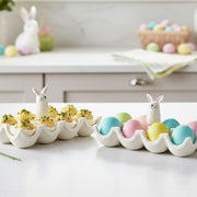 Bunny Egg Crate Serving Platter by 10 Strawberry Street – 8-section, Dolomite, White, Model EGGCRT-ORG-BUN