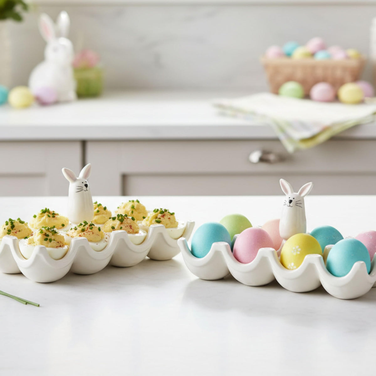 Bunny Egg Crate Serving Platter by 10 Strawberry Street – 8-section, Dolomite, White, Model EGGCRT-ORG-BUN