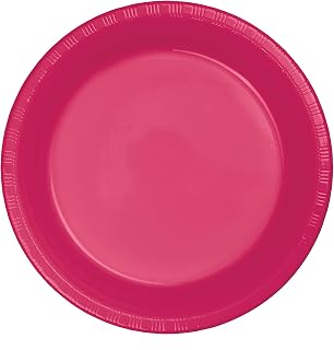 Creative Converting 28177021 Touch of Color 20 Count Plastic Dinner Plates, Hot Magenta , 8.75" -
