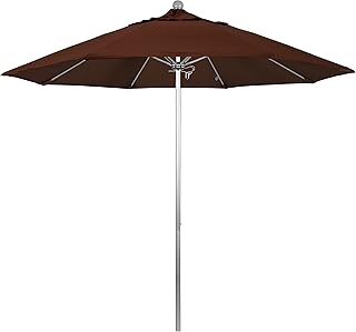 California Umbrella 9' Round Aluminum/Fiberglass Umbrella, Push Open, Silver Pole