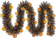 PMU Halloween Tinsel Garland Jack-O-Lantern 9 Ft,Metallic Shiny Black/Orange Halloween Party Decoration