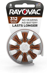 312 Zinc Air Hearing Aid Batteries - 180mAh - 8 Piece Blister Pack, RAYOVAC-312-8