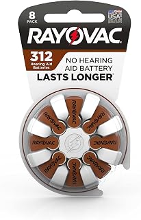 312 Zinc Air Hearing Aid Batteries - 180mAh - 8 Piece Blister Pack, RAYOVAC-312-8