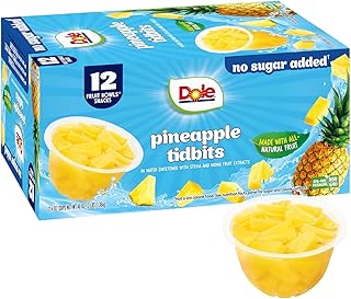 Dole Pineapple Tidbits, 4 oz Fruit Bowls, 12 Pack