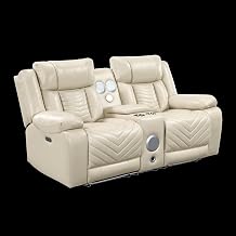 Glory Furniture Sensa G00727A-RL Power Reclining Loveseat.W/Bluetooth Speaker W/Led Belt Beige Faux Leather