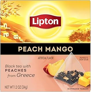 Lipton Black Tea Peach Mango, Pyramid Tea Bags, Flavored Teabags for a Refreshing Cup of Tea, 20 Total Tea Bags