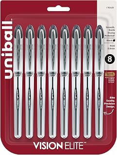 Uni-Ball Vision™ Elite™ Liquid Ink Rollerball Pens, Bold Point, 0.8 mm, Silver Barrel, Black Ink, Pack Of 8