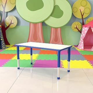 Flash Furniture Kids 47.25x23.6 in Activity Table, Blue/Gray, 6-Pack | Table Only, Adjustable, Plastic, Durable Construction, Commercial Use
