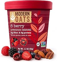 Modern Oats 5 Berry Instant Oatmeal Cups with Lid, Gluten-Free, Vegan, Non-GMO Oatmeal with Protein & Fiber, Breakfast On the Go, Whole Grain Rolled Oats with Blueberries, Strawberries, Cranberries, Raspberries, Blackberries, Almonds & Pecans, 2.3oz (Pack of 12) | With Lid, 6G Protein 6G Fiber, Blueberries, Strawberries, Almonds, Non-GMO