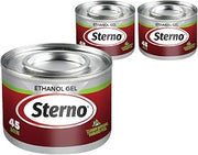 Sterno Canned Heat Ethanol Gel Fuel 45-Minute Burn, 3 Pack | Smart can indicator changes color when too hot to handle, UL 2997 validated, indoor/outdoor