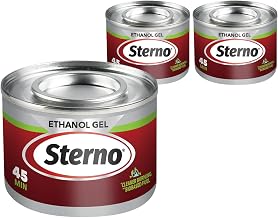 Sterno Canned Heat Ethanol Gel Fuel 45-Minute Burn, 3 Pack | Smart can indicator changes color when too hot to handle, UL 2997 validated, indoor/outdoor