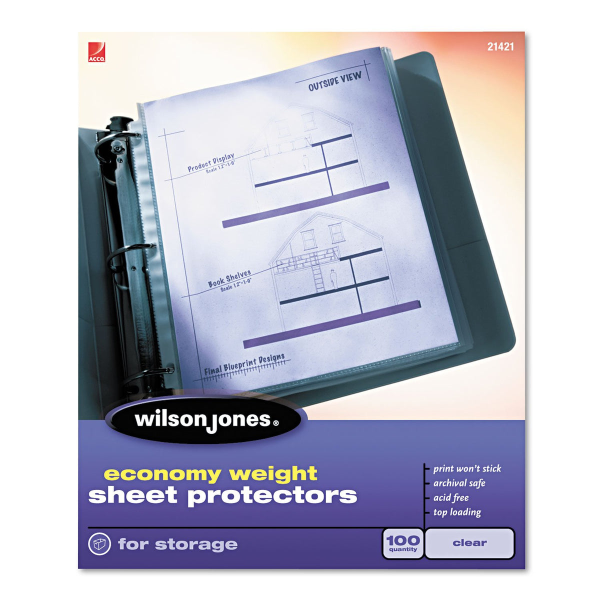 Economy Clear Sheet Protectors by Wilson Jones – Polypropylene (PP), Clear, Pack of 100, Model WLJ21421