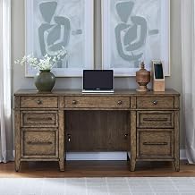 Liberty Furniture Carolina Park Jr Executive Credenza with Keyboard Tray, Locking File Storage for Home Office- Amber Brown Oak Wood