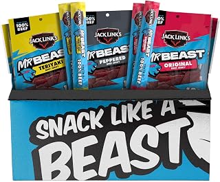 Jack Link's MrBeast Beef Jerky and Sticks Variety Pack - 9 Count | Original, Peppered & Teriyaki - Ready to Eat Real Meat Protein Snacks - Good Source of Protein - Made with 100% Beef