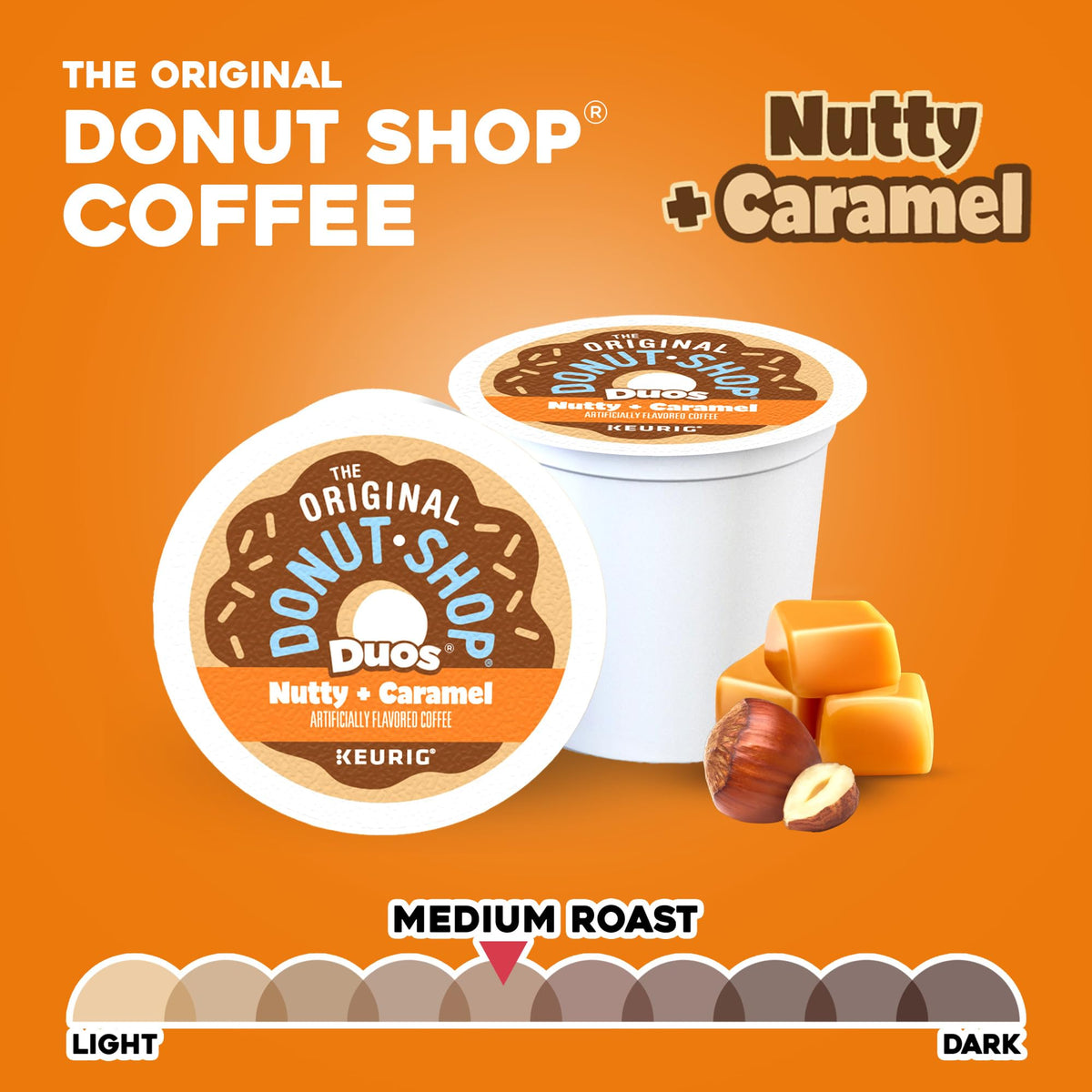 Duos Nutty + Caramel Keurig Single-Serve K-Cup Pods by The Original Donut Shop – 24 Count (Pack of 8), Model The Original Donut Shop Duos
