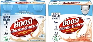 Boost Glucose Control Nutritional Drink Duo, Balanced Nutritional Drink, Ready to Drink Nutrition Beverage, Very Vanilla and Creamy Strawberry, 6 Bottles Each, 8 Fluid Ounce (Variety Pack)