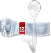 12 Count 10-Inch Disposable Clear Plastic Serving Spoons for Catering, Weddings, Holiday Parties, and Buffets - Large Utensils by Stock Your Home