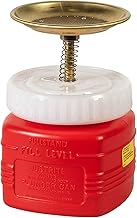 Justrite Plunger Can for Solvents, 1 Quart Capacity | 8.25" x 5.5" Plastic Push-Down Solvent Dispenser Can, Made in The USA Industrial Mechanic Tools, Red, 14018