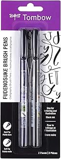 Tombow 62038 Fudenosuke Brush Pen, 2-Pack. Soft and Hard Tip Fudenosuke Brush Pens for Calligraphy and Art Drawings