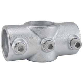 1-1/4" Size Two Socket Cross Pipe Fitting (1.72" Fitting I.D.) by Global Industrial – 2"L x 5"W x 2"H, Galvanized Iron, Gray, Model 798735