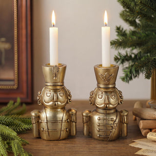 Yungyan Nutcracker Taper Candle Holders, Vintage Gold, Set of 2