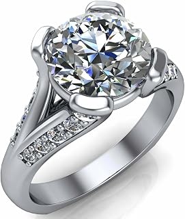 3.05ct Round Cut Moissanite Engagement Ring for Women Channel Split Shank White Gold Plated