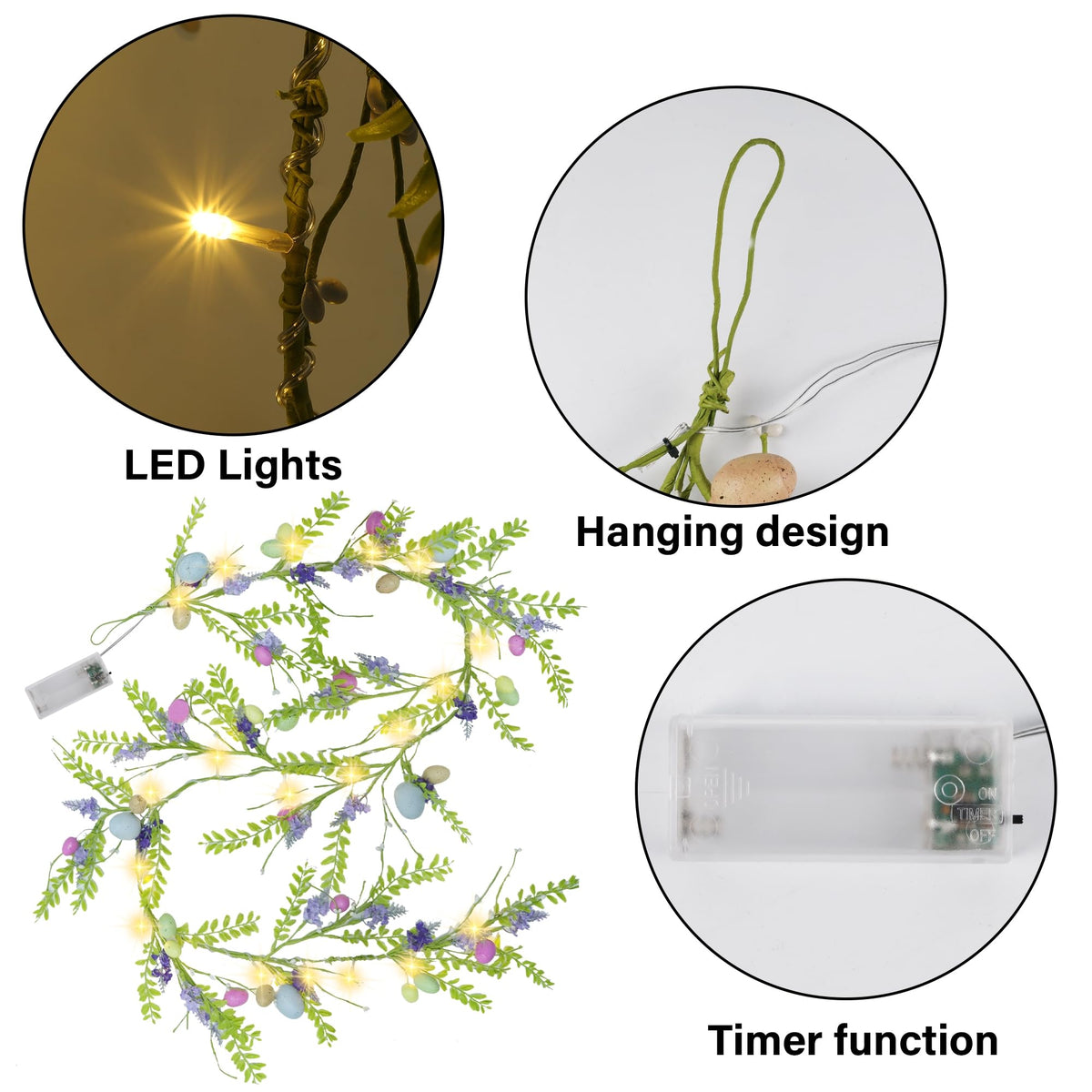 6 FT Easter Decorations for Home Lighted Easter Garland Artificial Egg Garlands with 20 LED Lights & Timer Spring Decor for Mantle Fireplace Table Door by DR.DUDU – Model gl-01