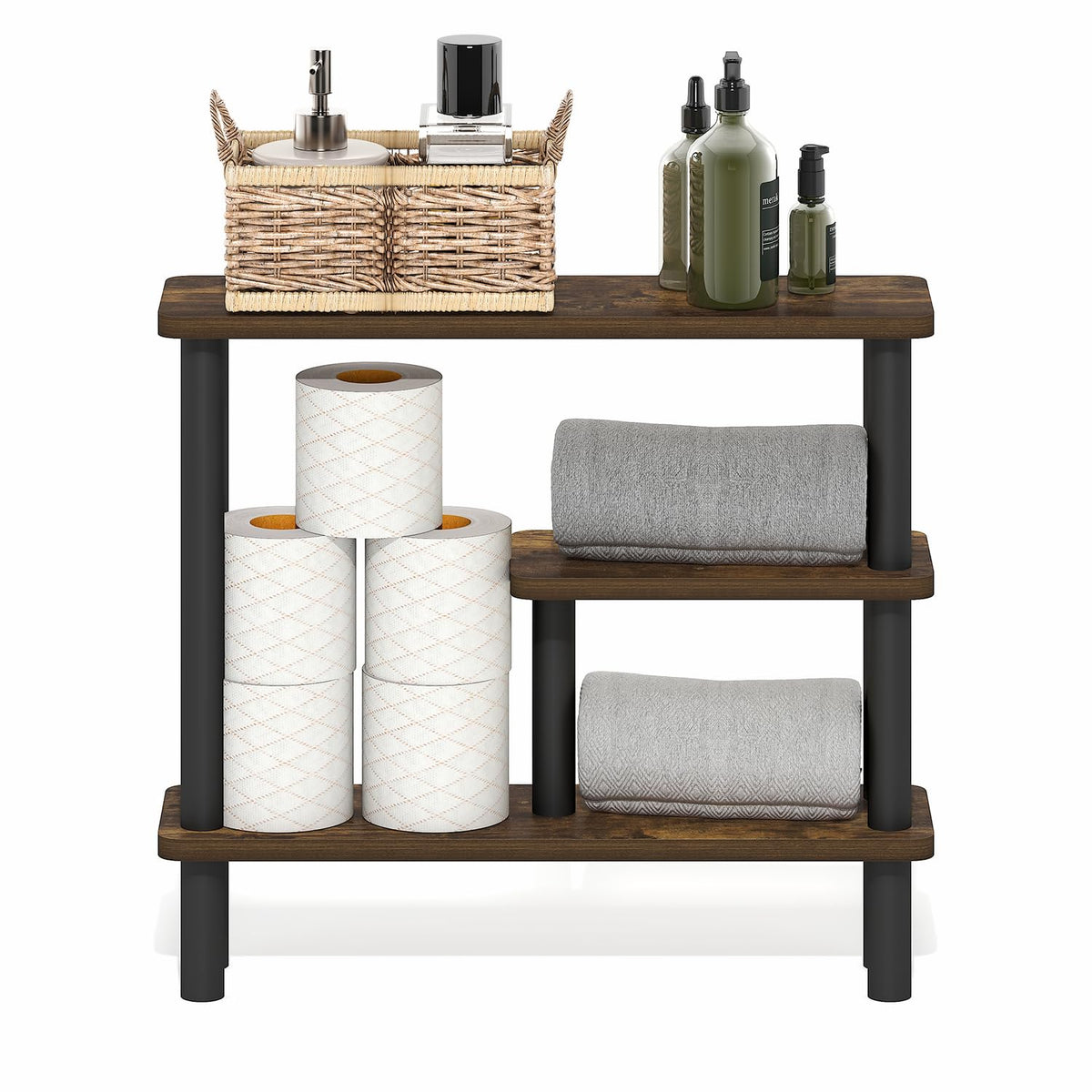 Furinno Amber Pine/Black / 5.71" x 20.87" x 18.35" / Contemporary Bathroom Shelves