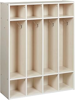 ECR4Kids Streamline 4-Section Coat Locker with Cubby Storage, Classroom Furniture, White Wash