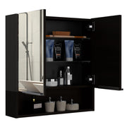 24" Tatacoa Mirror Medicine Cabinet with One Open Shelf and Three Interior Shelves by DEPOT E-SHOP – Engineered Wood, Black Wengue, Model DE-GLW5551