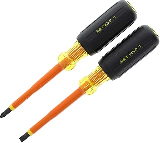 Ideal Industries IDEAL Electrical 35-9305 Insulated Screwdriver Set (2 Piece) Orange, 4 in. Shaft Screwdrivers with Cushion-Grip Handles. Electrician Tool Kits