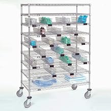 Nexel Chrome Catheter Cart with Baskets, 5" Swivel Casters, 48"W x 24"L x 68"H