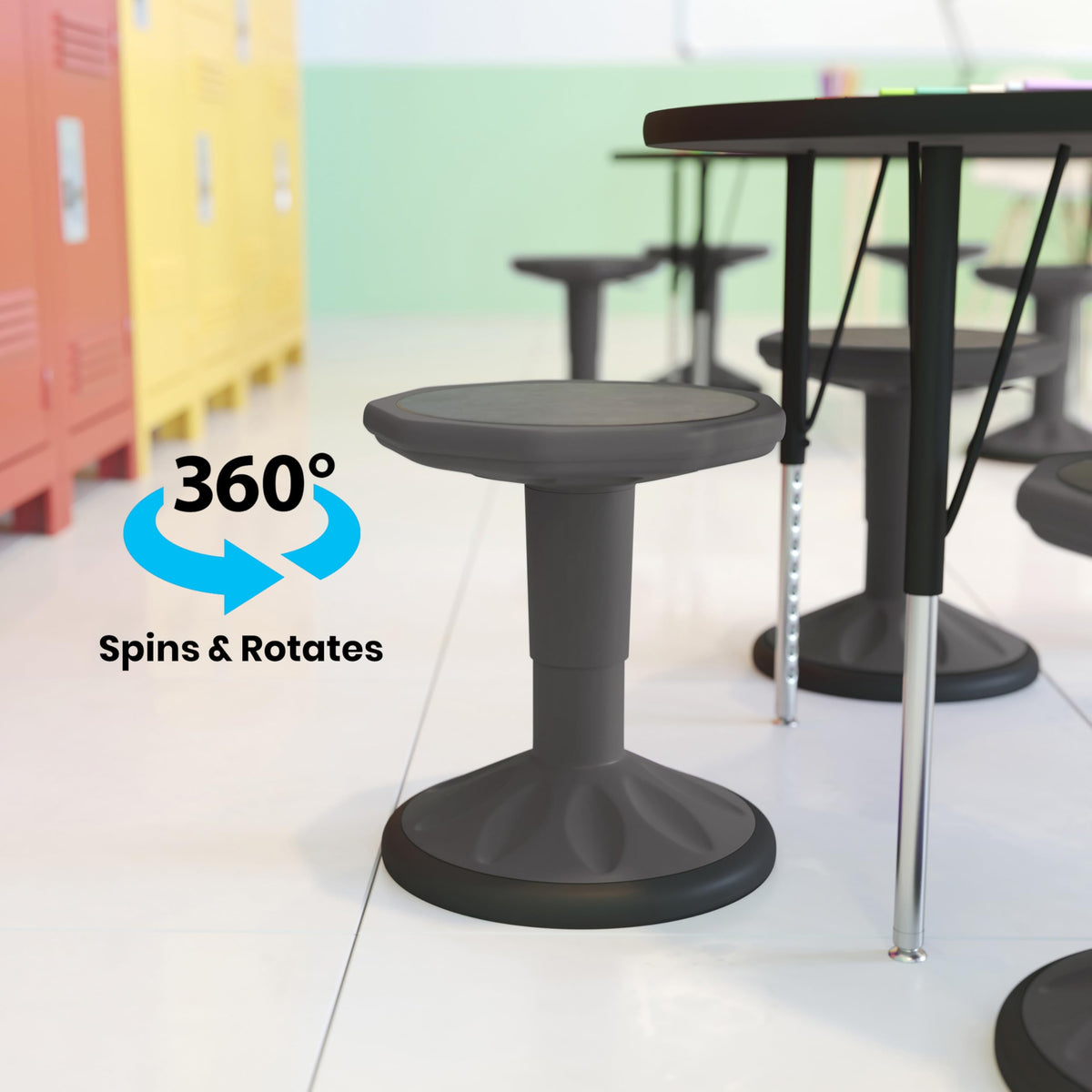 Kids 14-18 in Adjustable Stool with Non-Skid Bottom by Flash Furniture – Set of 1, Rubber, Polypropylene, Thermoplastic, Grey, Model AY-9001S-GY-GG