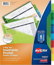 Avery Big Tab Insertable Plastic Dividers, 8-Tab, Multicolor, 1 Set