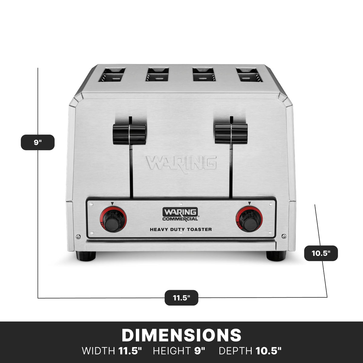 4-Slot Toaster with 360 Slices an Hour by Waring – 10.5 x 11.5 x 9 inches, Stainless Steel, Silver, Model WCT805B208V