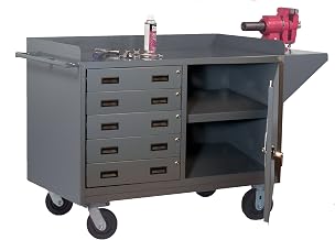 Durham 16 Gauge Welded Steel Mobile Bench Cabinet with 5 Drawers, 3402-95, 1 Shelf