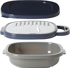 Oster Bluemarine Flat Grater Set – Stainless Steel Food Grater with Storage Container and Lid, Compact Kitchen Tool for Cheese, Veggies, Carrots