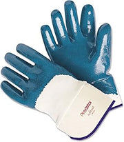 MCR Safety 9760 Predator Supported Nitrile Coated Palm Men's Gloves with Safety Cuff, Smooth, Blue/White, Large, 1-Pair