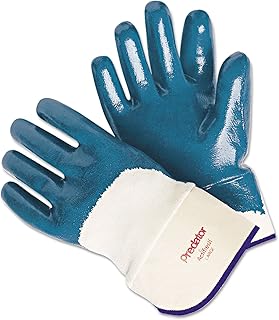 MCR Safety 9760 Predator Supported Nitrile Coated Palm Men's Gloves with Safety Cuff, Smooth, Blue/White, Large, 1-Pair