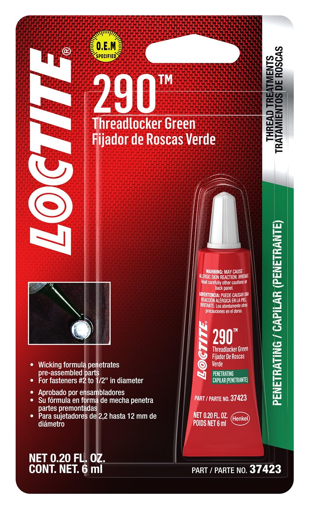 Loctite 0.2 Ounces / Green / 6-ml Thread Lock